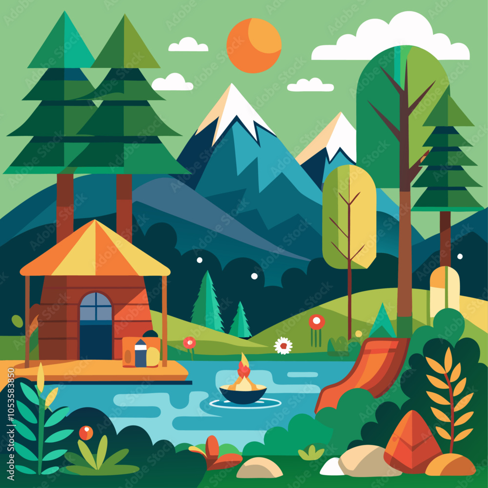 Fototapeta premium Cabin by the Lake with Mountain View.