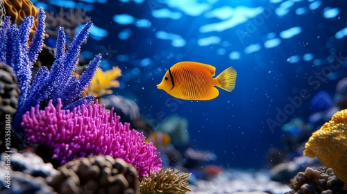 Bright Underwater Scene with Colorful Fish and Coral