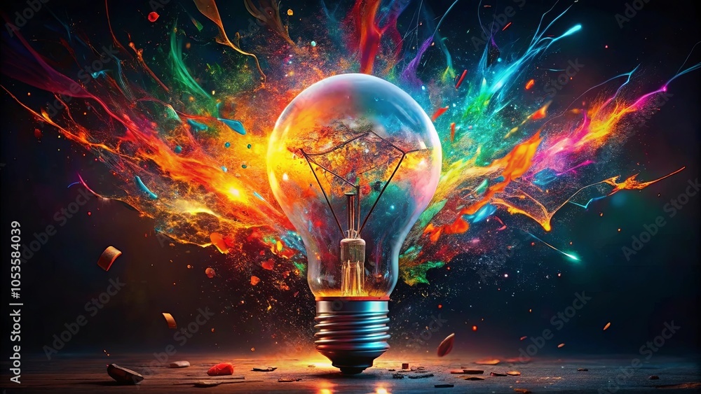 A Single Lightbulb Emits a Burst of Vibrant Color, Representing the Power of Ideas and Creativity A Single Lightbulb Emits a Burst of Vibrant Color, Representing the Power of Ideas and Creativity
