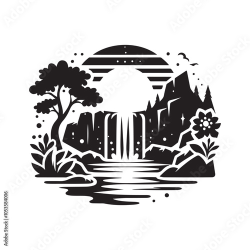 Create Stunning Projects with Spring Waterfall Silhouette Vector Graphics photo