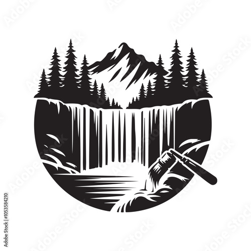 Create Stunning Projects with Spring Waterfall Silhouette Vector Graphics photo