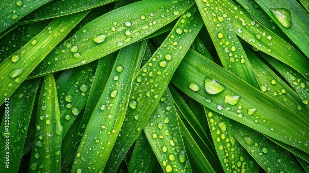 Green leaves, water droplets. Generative AI Green leaves, water droplets. Generative AI