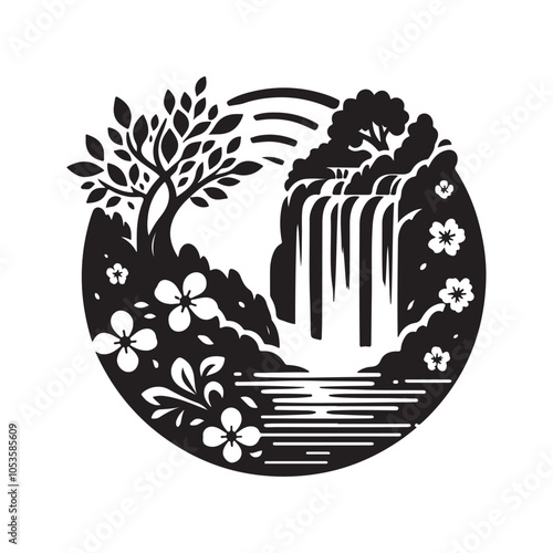 Create Stunning Projects with Spring Waterfall Silhouette Vector Graphics photo