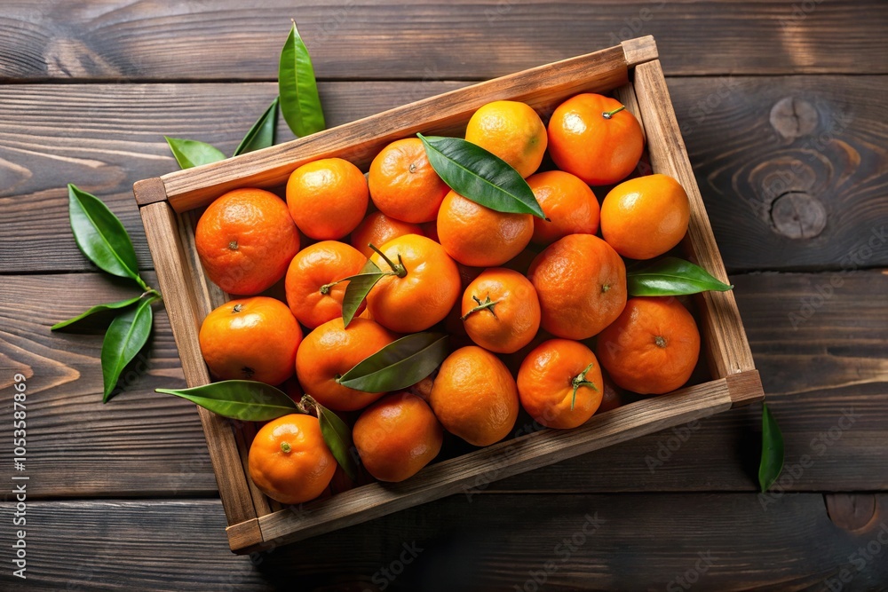 Wooden crate filled with asymmetrical clementine mandarin oranges Wooden crate filled with asymmetrical clementine mandarin oranges