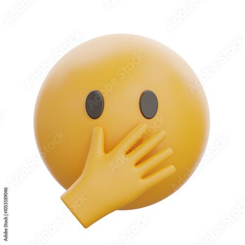 3D Face with Open Eyes Hand Over Mouth Emoji