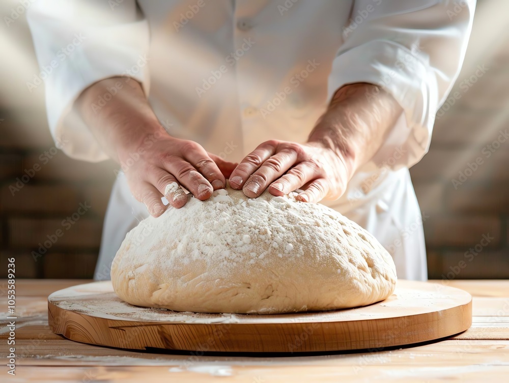 chef's hands kneading dough on a webinar. chef's hands kneading dough on a webinar.