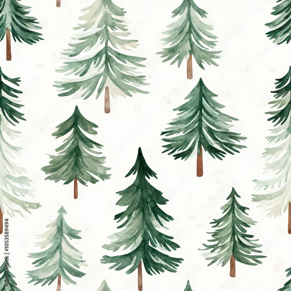 Watercolor pine trees on a white background, nature-inspired pattern. Watercolor pine trees on a white background, nature-inspired pattern.
