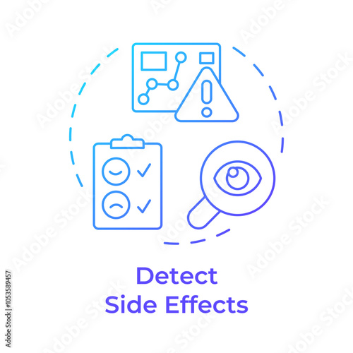 Detect side effects blue gradient concept icon. Reverse engineering application. Problem identification. Round shape line illustration. Abstract idea. Graphic design. Easy to use in article