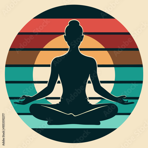 yoga  Silhouette on Retro Vintage Background Vector Art Illustration T-shirt Design Art