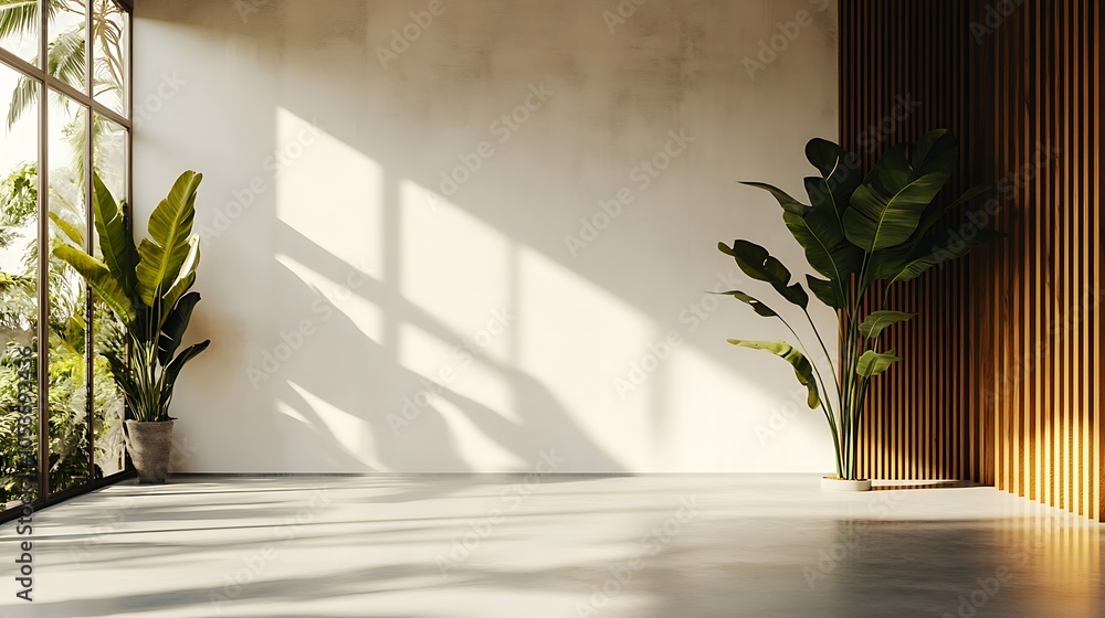 Bright, minimalist interior with plants and natural light. Bright, minimalist interior with plants and natural light.