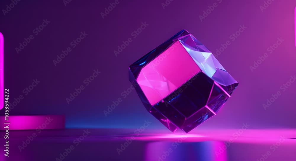 Futuristic cube with glowing blue and pink lights is sitting on a surface giving the impression of advanced technology and innovation 4K Futuristic cube with glowing blue and pink lights is sitting on a surface giving the impression of advanced technology and innovation 4K