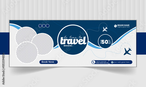 Creative travel FB cover design for tourism business agency, travel social media template