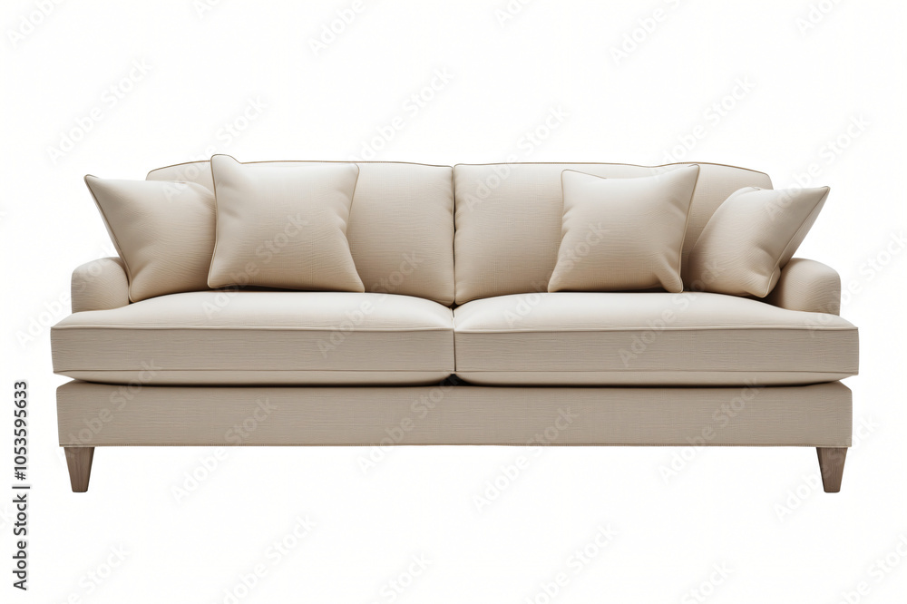 Fototapeta premium A comfortable leather sofa isolated on a white background with cushions