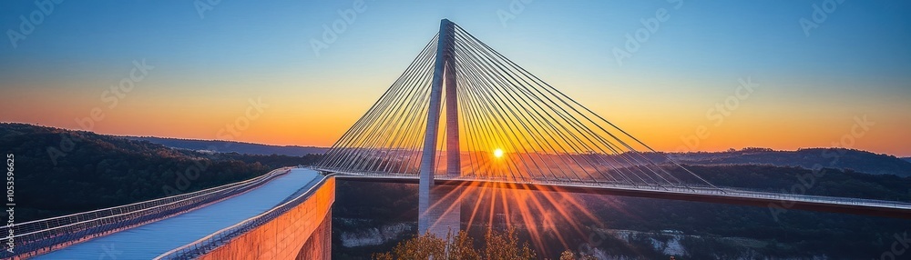 A stunning sunset view of a cable-stayed bridge, highlighting its architectural beauty. A stunning sunset view of a cable-stayed bridge, highlighting its architectural beauty.