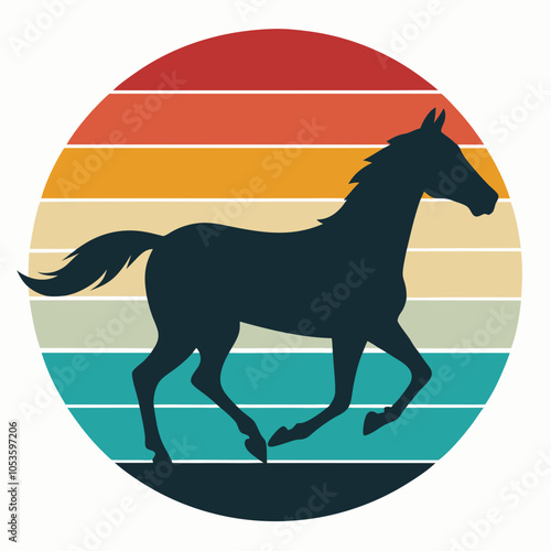 Horse Racing Silhouette on Retro Vintage Background Vector Art Illustration T-shirt Design Art