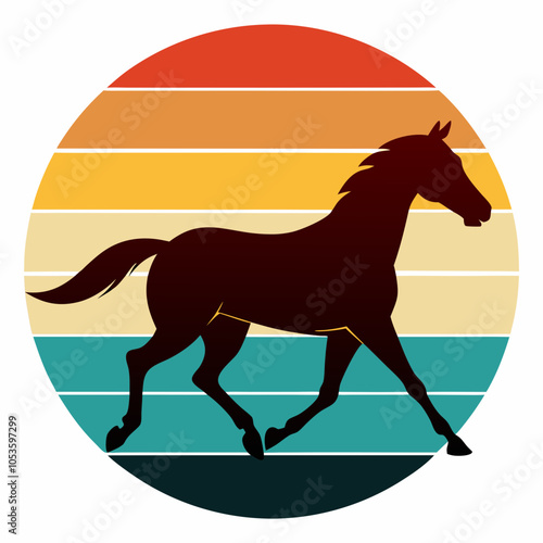 Horse Racing Silhouette on Retro Vintage Background Vector Art Illustration T-shirt Design Art