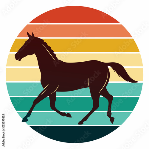 Horse Racing Silhouette on Retro Vintage Background Vector Art Illustration T-shirt Design Art