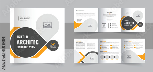 Modern architecture square trifold brochure template design or Construction, renovation, corporate square tri fold brochure template layout