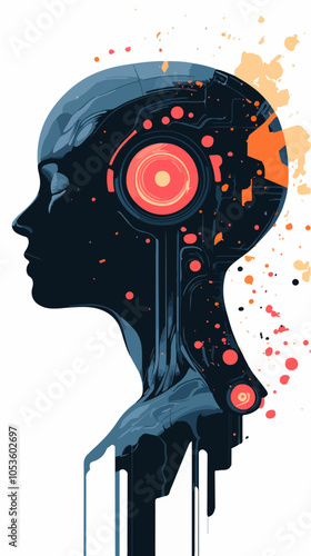 Human interaction with artificial intelligence. Flat illustration.
