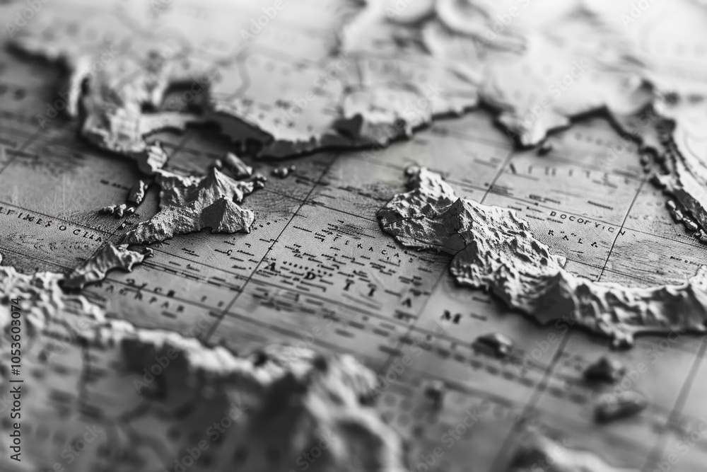 Fototapeta premium A detailed view of a map showing the continents and oceans, ideal for illustrations, presentations, or educational materials