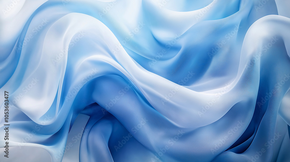 A blue and white fabric with a wave pattern. The blue and white colors give a sense of calmness and serenity A blue and white fabric with a wave pattern. The blue and white colors give a sense of calmness and serenity