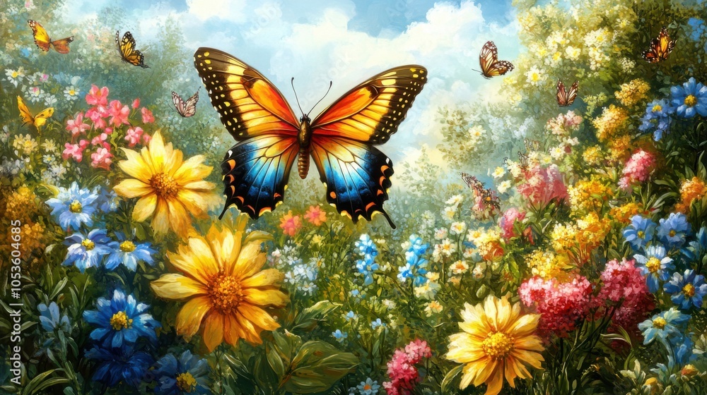 Obraz premium Spring flower butterfly. Generative AI