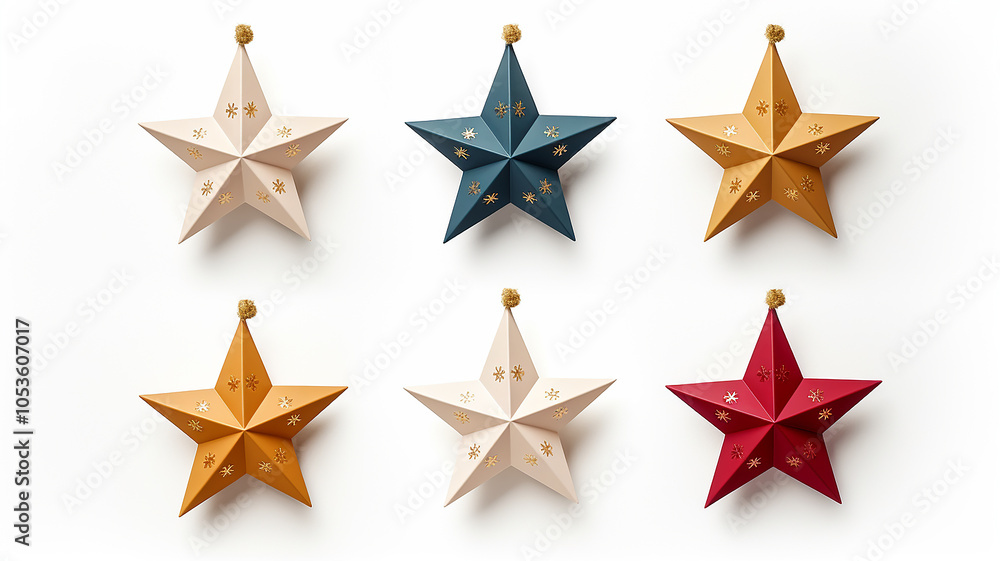 set, collection of christmas stars, decorations isolated on a white background set, collection of christmas stars, decorations isolated on a white background