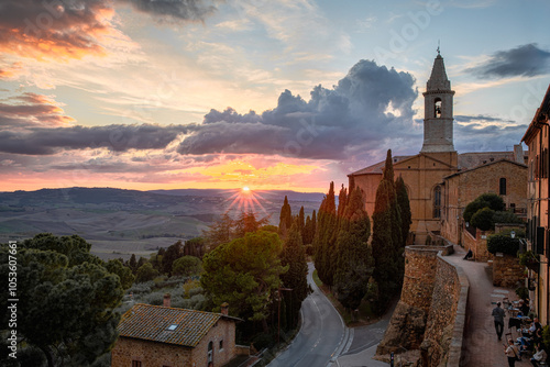 Autumn Sunset over Pienza and the Val d'Orcia Hills