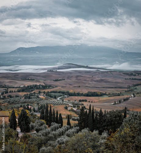 Misty Autumn Morning in Val d'Orcia, Tuscany