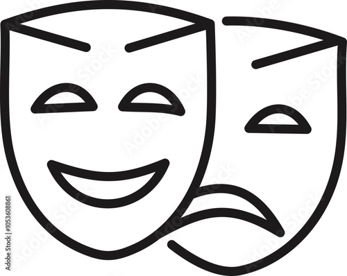 Comedy and Tragedy Masks. Masquerade Mask, Comic and Tragic Vector Icon for Theater or Carnival.