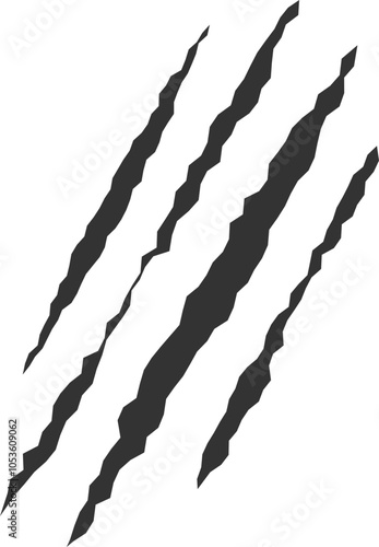 Claws scratches, animal monster mark design element, tattoo and decor for halloween. Black vector silhouette.