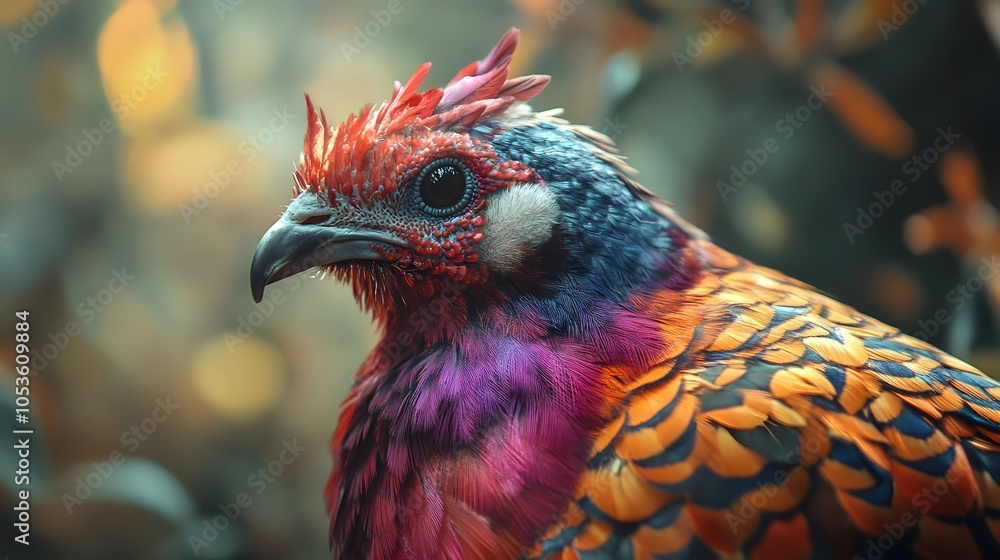Close-up of a colorful bird with vibrant plumage in a natural setting. Close-up of a colorful bird with vibrant plumage in a natural setting.