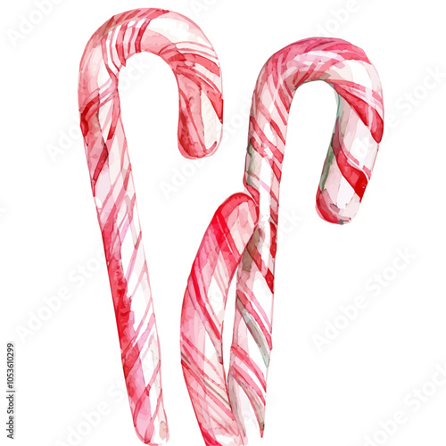 Watercolor Christmas candy canes are isolated on a white background. Christmas objects, Christmas candy canes set isolated on white