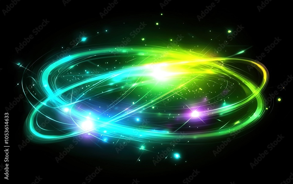 Obraz premium Colorful swirling light patterns create a mesmerizing visual effect in a dark space evoking a cosmic atmosphere