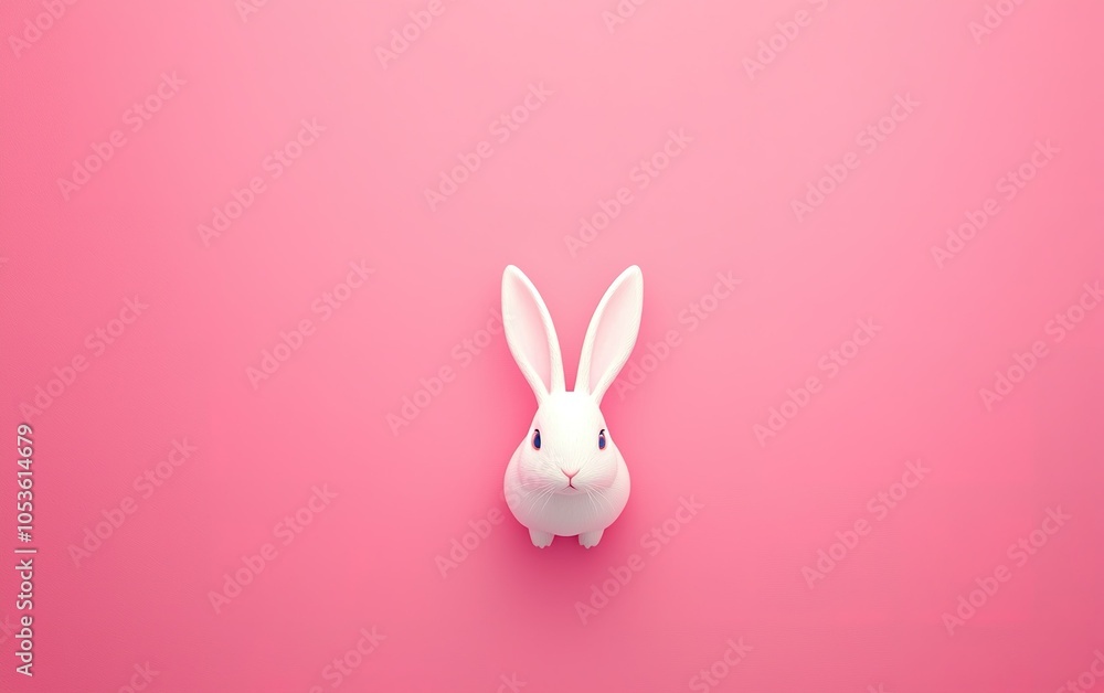 A cute white rabbit with long ears sitting against a soft pink background, creating a playful and whimsical atmosphere A cute white rabbit with long ears sitting against a soft pink background, creating a playful and whimsical atmosphere