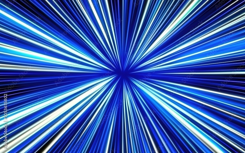 Obraz premium Dynamic blue light rays radiate from a central point, creating an energetic visual effect at a surreal speed