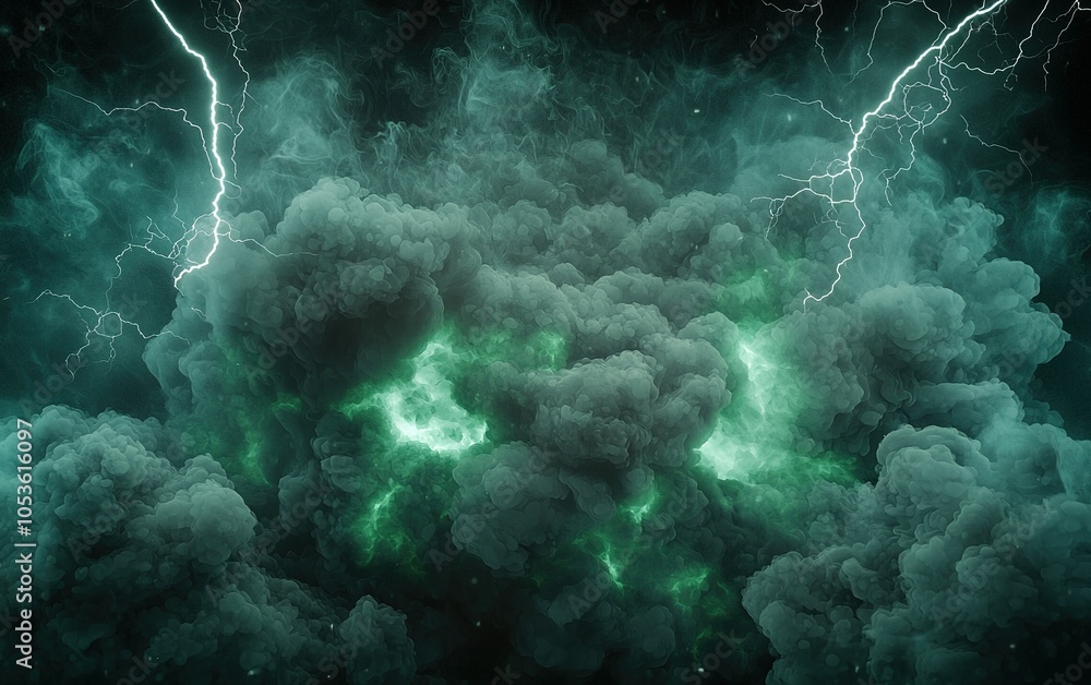 Fototapeta premium A dramatic display of green lightning striking through dark storm clouds at night