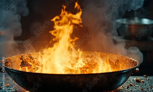 Wallpaper Mural A vibrant flame erupting from a cooking pan, showcasing intense heat and culinary action. Torontodigital.ca