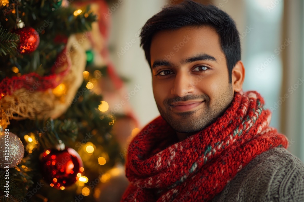 Indian Man with Christmas Tree Smile Indian Man with Christmas Tree Smile