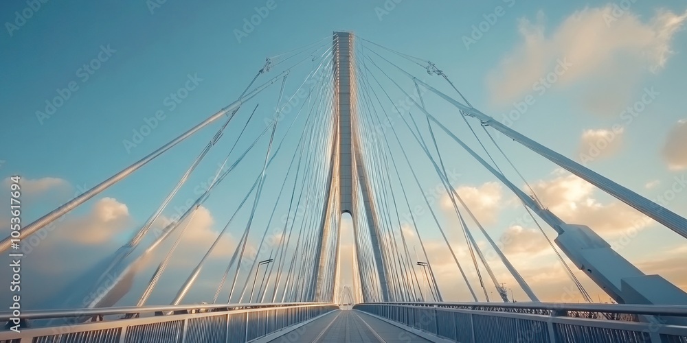 A modern suspension bridge under a clear sky, showcasing architectural elegance and design. A modern suspension bridge under a clear sky, showcasing architectural elegance and design.
