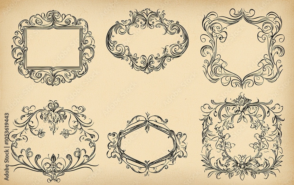 Obraz premium Elegant vintage decorative frames with intricate designs on a light background