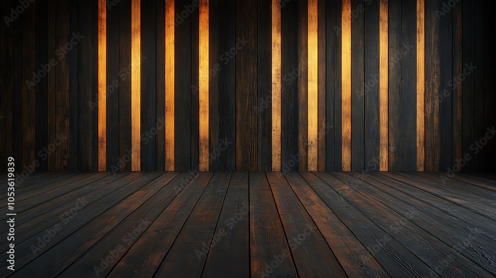 Dark wooden interior with illuminated vertical panels. Dark wooden interior with illuminated vertical panels.