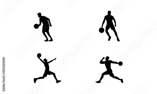 Man playing with basket ball Silhouette set in black and white