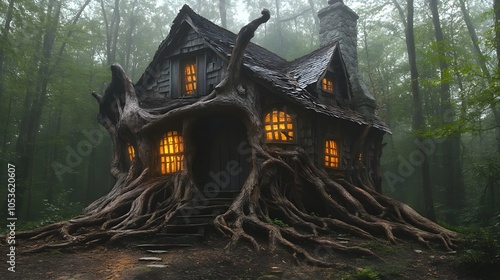 Terrifying houses in the forest photo