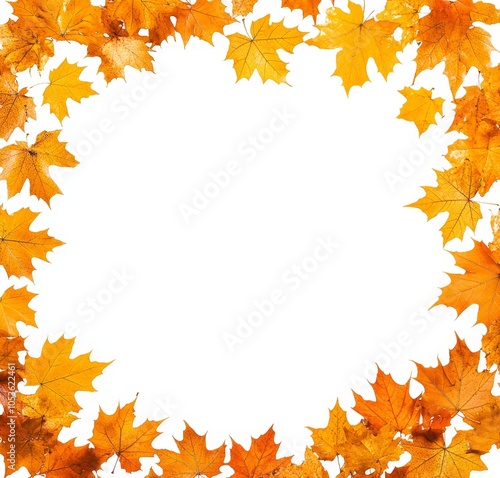 Leaf pile isolated on white background. Different maple dry leaves in the fall season. Vibrant red and yellow foliage colors.