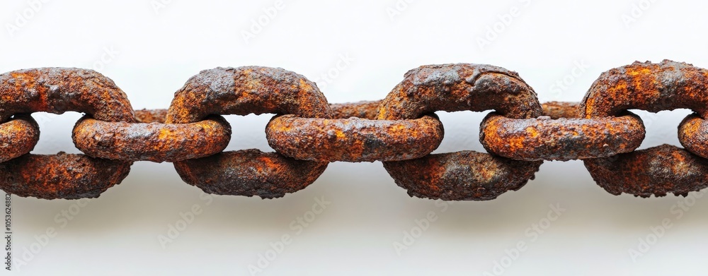 An old rusty chain isolated on a white background. A vintage style image. An old rusty chain isolated on a white background. A vintage style image.
