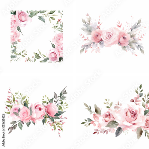 invitation wedding floral invitation wedding greenery invitation wedding modern vector set