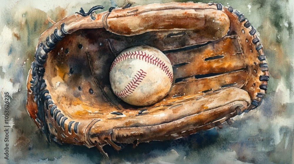 Baseball Glove and Ball Watercolor Baseball Glove and Ball Watercolor