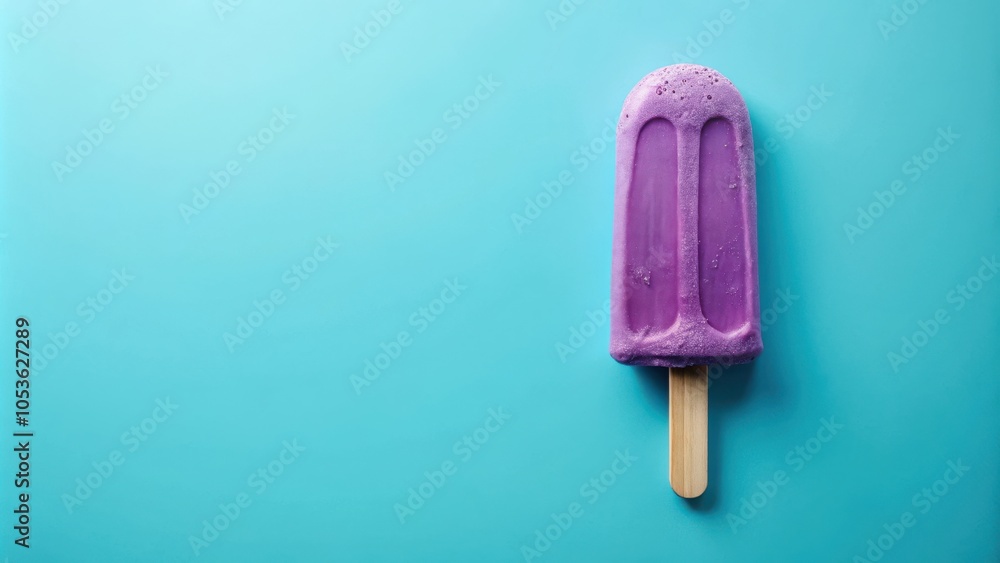 Purple stick ice cream melting on pastel blue background for summer fun and relaxation Purple stick ice cream melting on pastel blue background for summer fun and relaxation