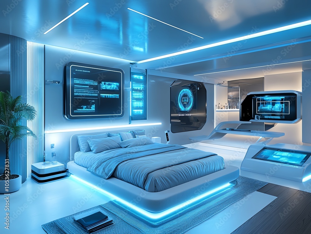 Luxury room layout, smart building infographic, advanced technology, sleek and modern design Luxury room layout, smart building infographic, advanced technology, sleek and modern design